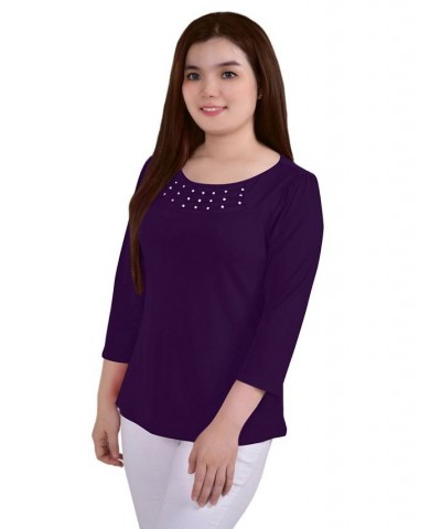 Women's Crepe Knit Top with Strip Details Purple $13.02 Tops