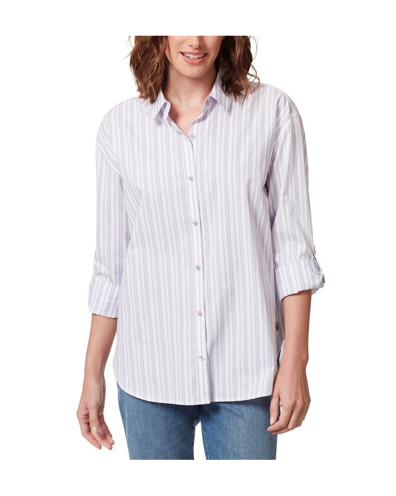 Women's Amanda Button-Front Shirt Sweet Violet Stripe $18.02 Tops