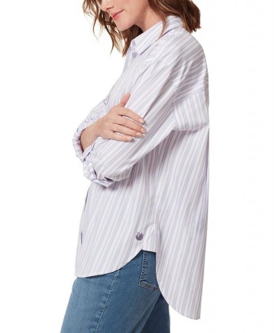 Women's Amanda Button-Front Shirt Sweet Violet Stripe $18.02 Tops