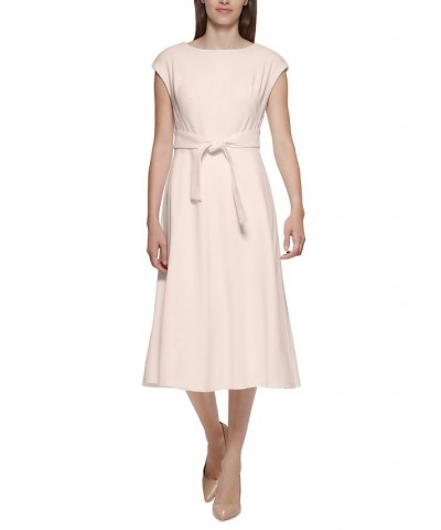 Women's Belted Fit & Flare Dress Tan/Beige $32.34 Dresses