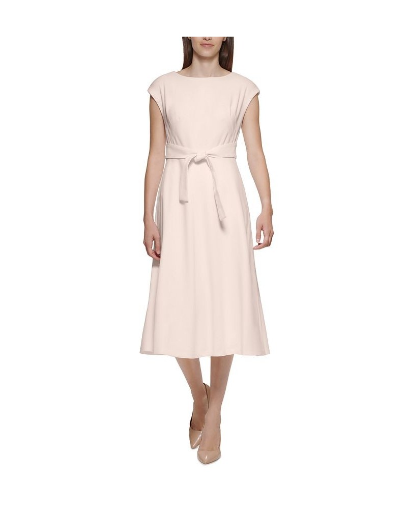 Women's Belted Fit & Flare Dress Tan/Beige $32.34 Dresses