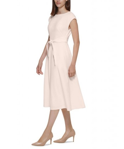 Women's Belted Fit & Flare Dress Tan/Beige $32.34 Dresses