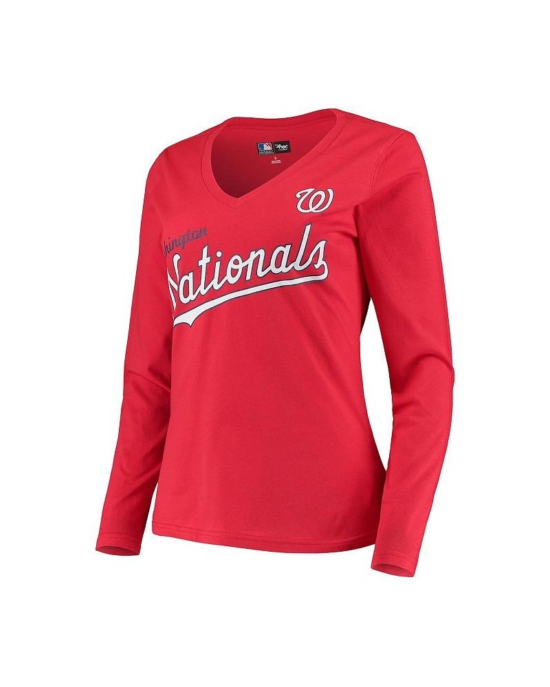 Women's Red Washington Nationals Post Season Long Sleeve T-shirt Red $19.97 Tops