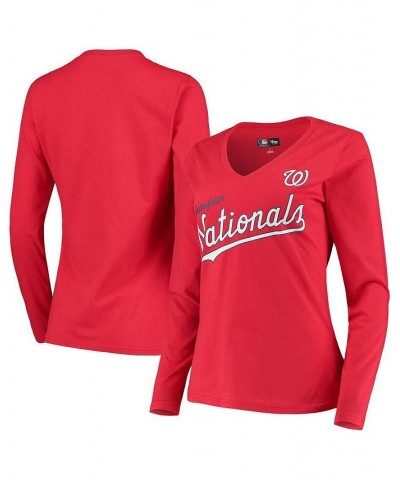 Women's Red Washington Nationals Post Season Long Sleeve T-shirt Red $19.97 Tops