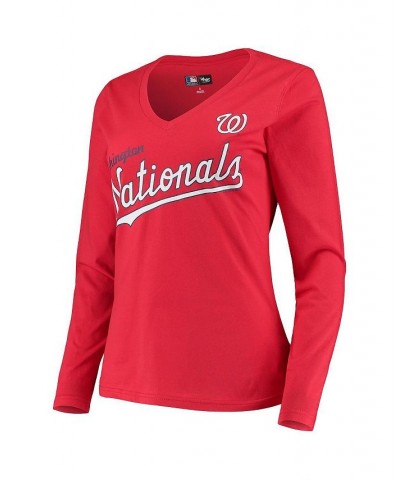 Women's Red Washington Nationals Post Season Long Sleeve T-shirt Red $19.97 Tops