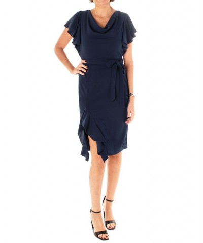 Women's Flutter-Sleeve Ruffled Fit & Flare Dress Blue $43.66 Dresses