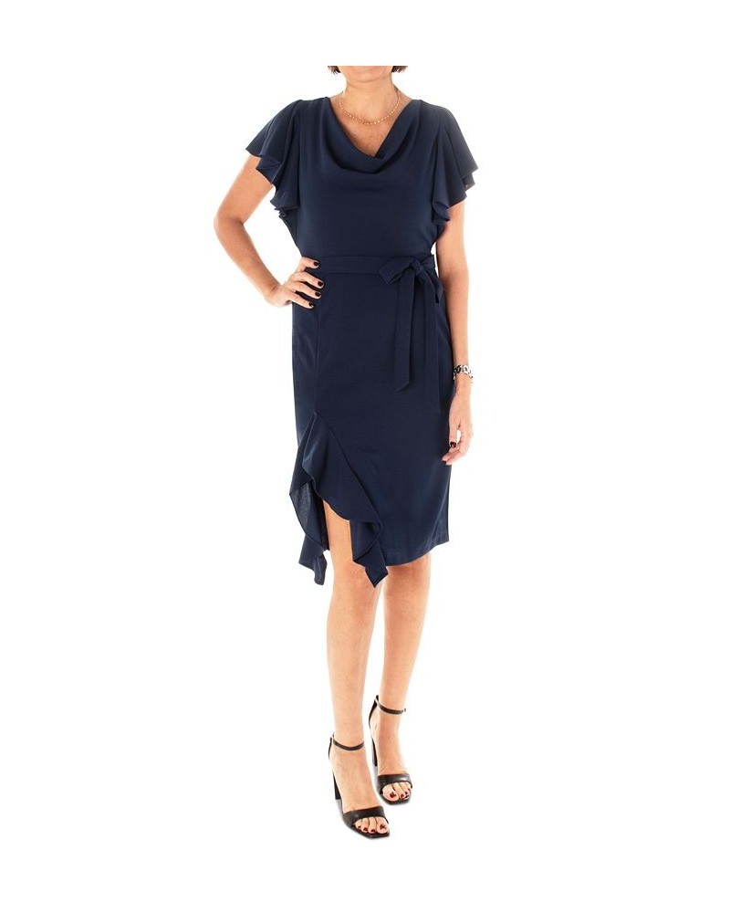 Women's Flutter-Sleeve Ruffled Fit & Flare Dress Blue $43.66 Dresses