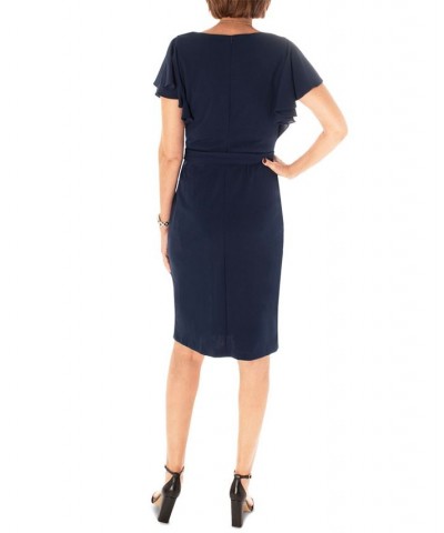 Women's Flutter-Sleeve Ruffled Fit & Flare Dress Blue $43.66 Dresses