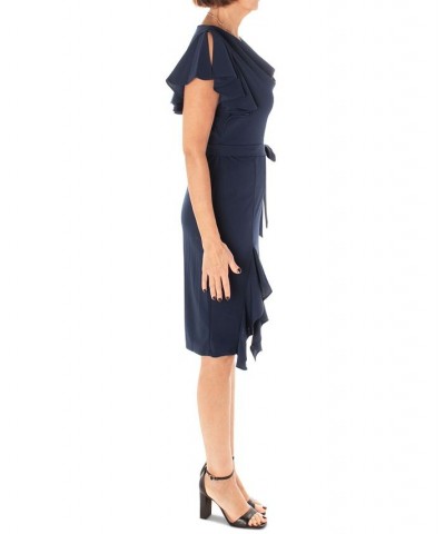 Women's Flutter-Sleeve Ruffled Fit & Flare Dress Blue $43.66 Dresses