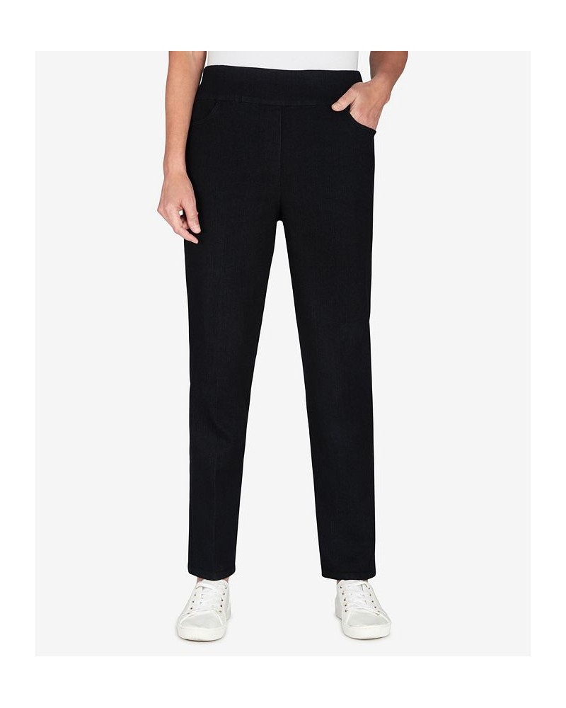 Petite Size Key Items Pull-On Super Stretch Mid- Rise Short Straight Leg Pants Black $23.90 Pants