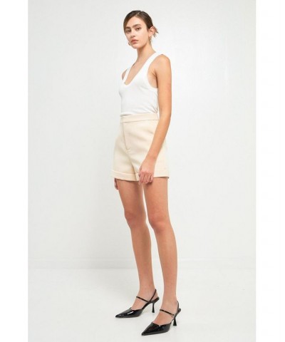 Women's Tailored Basic Shorts Ivory/Cream $40.00 Shorts