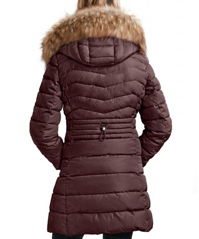 Women's Faux-Fur-Trim Hooded Puffer Coat Brown $61.20 Coats