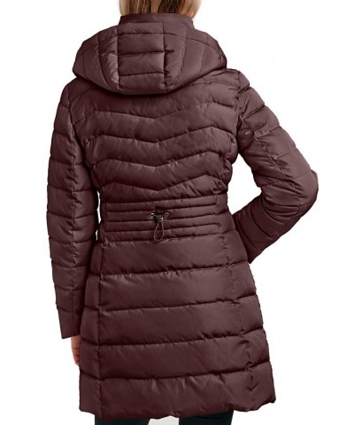 Women's Faux-Fur-Trim Hooded Puffer Coat Brown $61.20 Coats