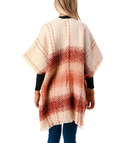 Women's open-Front Ombre Plaid Fringe Kimono Red $36.90 Tops