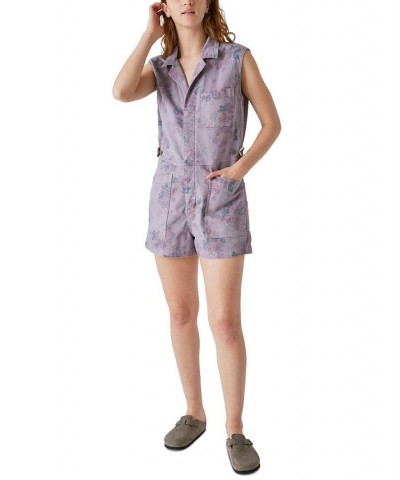 Laura Ashley x Women's Cotton Printed Coverall Shorts Spring Purple $43.86 Shorts