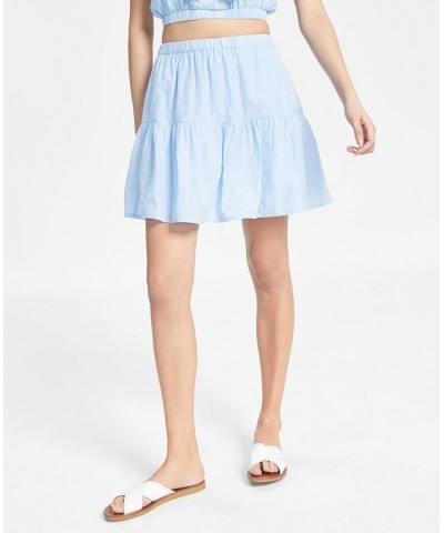 Women's Tiered Ruffled A-Line Mini Skirt Blue $9.08 Skirts