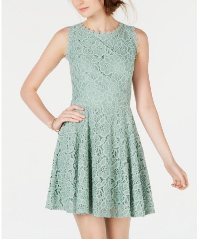 Juniors' Lace Fit & Flare Dress Green $30.09 Dresses