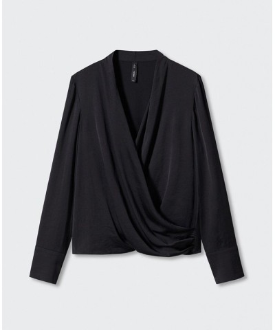 Women's Satin Wrap Blouse Black $33.60 Tops