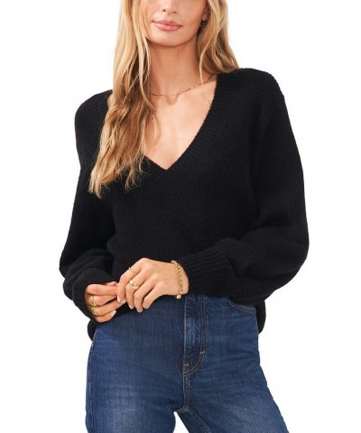 Women's Long Sleeve V-neck Sweater Black $37.38 Sweaters