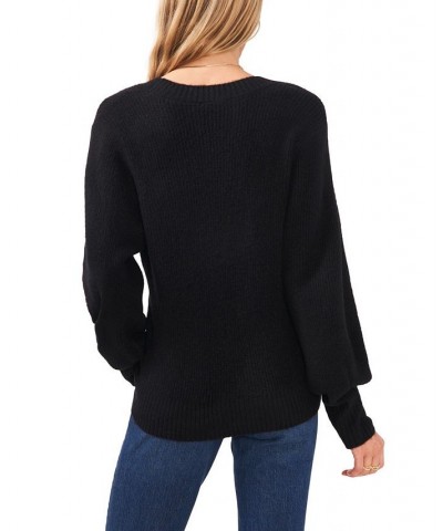 Women's Long Sleeve V-neck Sweater Black $37.38 Sweaters