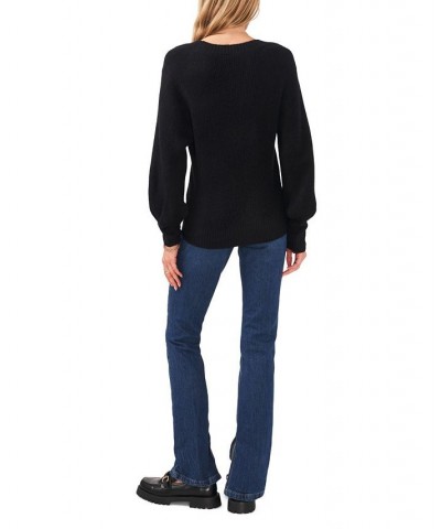 Women's Long Sleeve V-neck Sweater Black $37.38 Sweaters