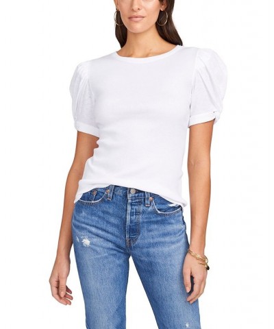 Women's Puff Sleeve Short Sleeve Knit T-shirt Ultra White $35.40 Tops