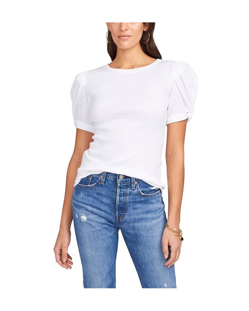 Women's Puff Sleeve Short Sleeve Knit T-shirt Ultra White $35.40 Tops