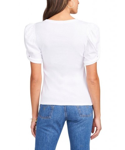 Women's Puff Sleeve Short Sleeve Knit T-shirt Ultra White $35.40 Tops