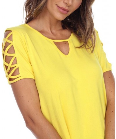 Women's Keyhole Neck Cutout Short Sleeve Top Yellow $25.42 Tops