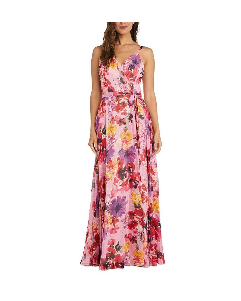 Women's Floral-Print V-Neck Sleeveless Dress Pink Multi $58.05 Dresses