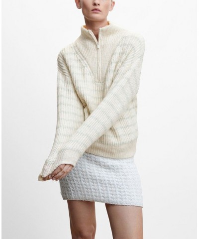 Women's Zipper Striped Sweater Ecru $42.39 Sweaters