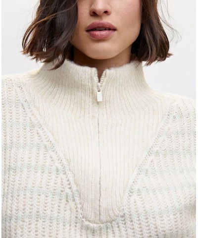 Women's Zipper Striped Sweater Ecru $42.39 Sweaters