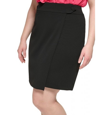 Plus Size Faux-Wrap Scuba Crepe Pencil Skirt Black $44.55 Skirts