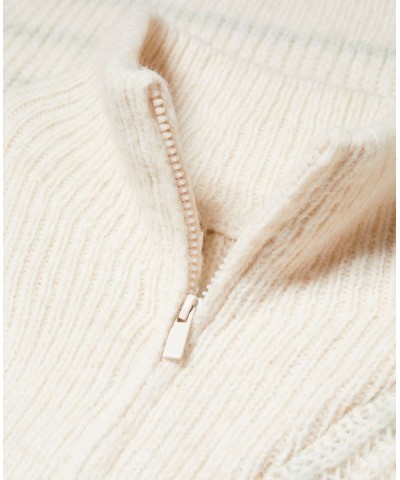 Women's Zipper Striped Sweater Ecru $42.39 Sweaters