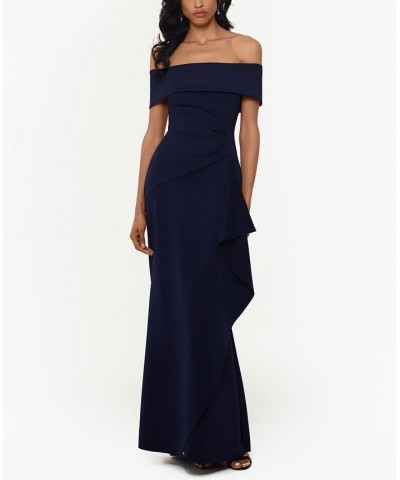 Ruffled Off-The-Shoulder Gown Blue $75.24 Dresses