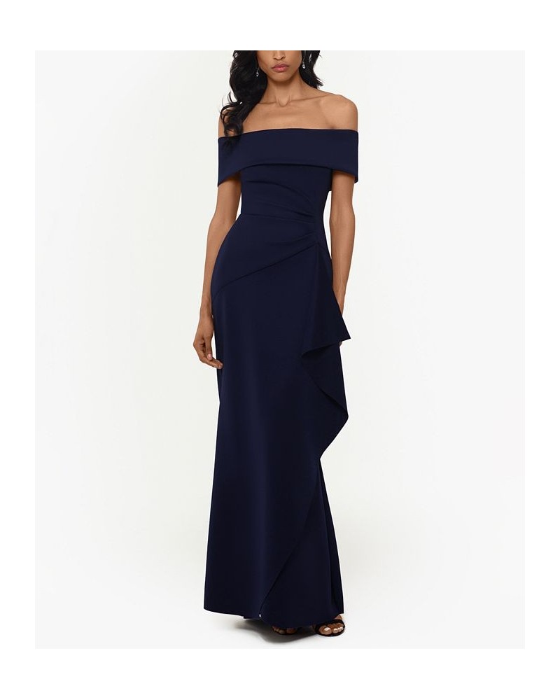 Ruffled Off-The-Shoulder Gown Blue $75.24 Dresses