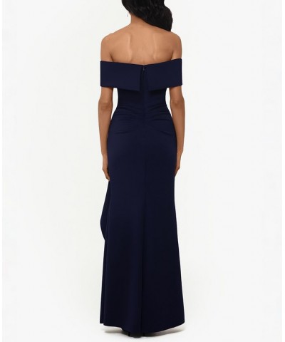 Ruffled Off-The-Shoulder Gown Blue $75.24 Dresses