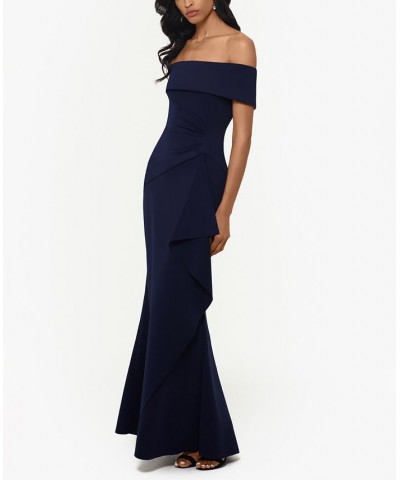 Ruffled Off-The-Shoulder Gown Blue $75.24 Dresses