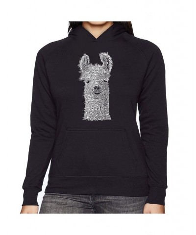 Women's Word Art Hooded Sweatshirt -Llama Black $31.79 Sweatshirts