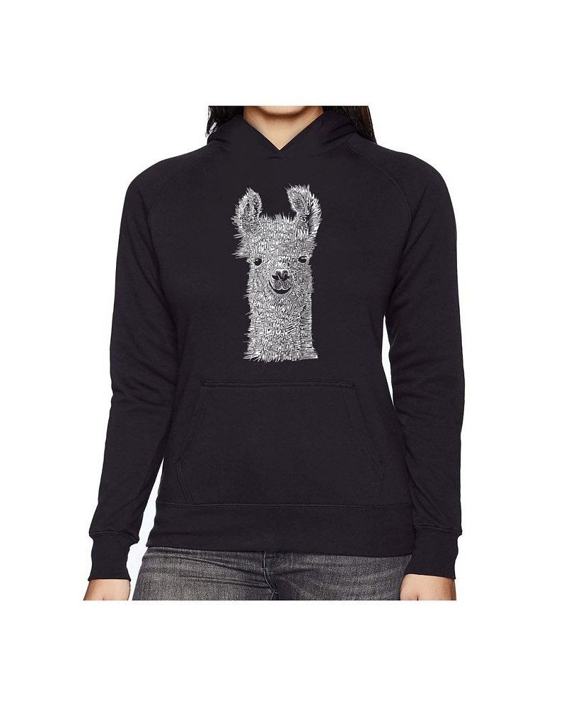 Women's Word Art Hooded Sweatshirt -Llama Black $31.79 Sweatshirts