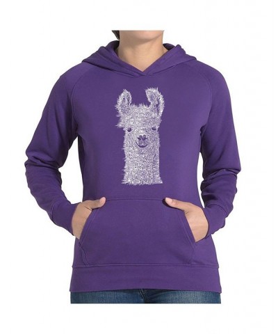 Women's Word Art Hooded Sweatshirt -Llama Black $31.79 Sweatshirts