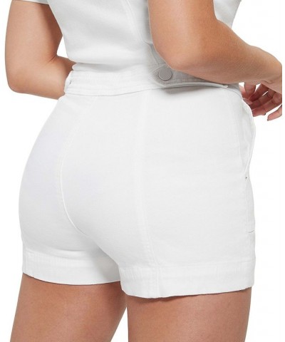 Women's Chloe Short-Sleeve Zippered Denim Romper Pure White $64.86 Shorts