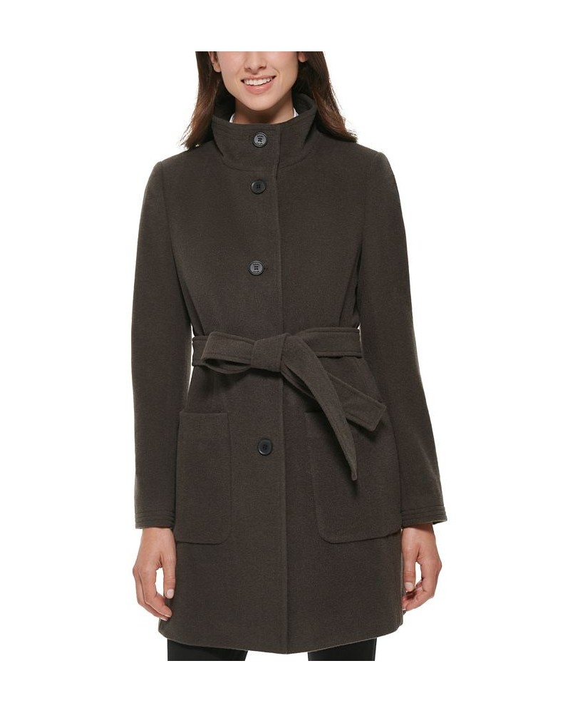 Women's Stand-Collar Button-Front Belted Coat Loden $86.00 Coats