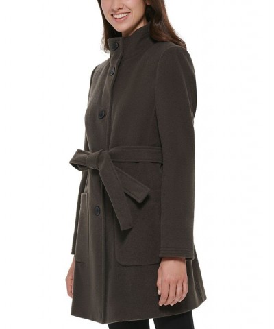 Women's Stand-Collar Button-Front Belted Coat Loden $86.00 Coats