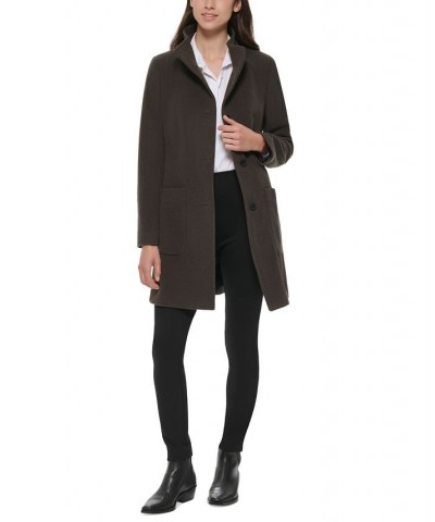 Women's Stand-Collar Button-Front Belted Coat Loden $86.00 Coats