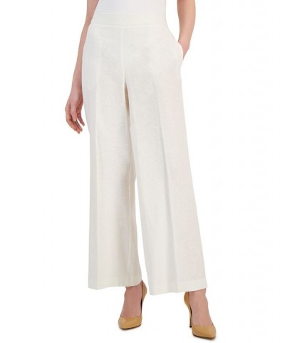 Women's Linen-Blend High-Rise Pull-On Wide-Leg Pants White $40.29 Pants