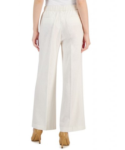 Women's Linen-Blend High-Rise Pull-On Wide-Leg Pants White $40.29 Pants