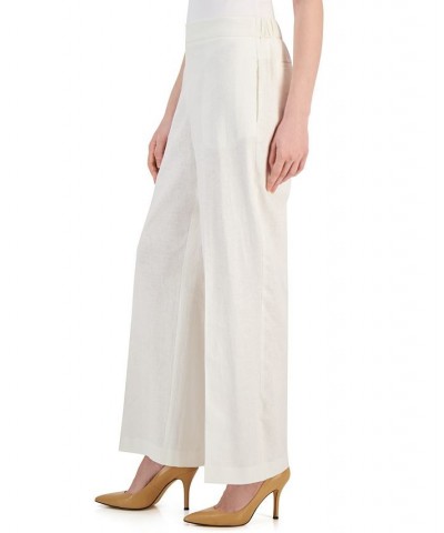 Women's Linen-Blend High-Rise Pull-On Wide-Leg Pants White $40.29 Pants