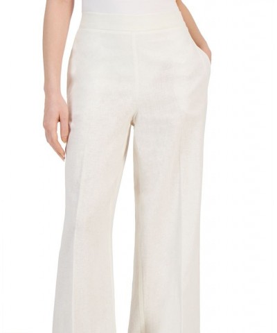 Women's Linen-Blend High-Rise Pull-On Wide-Leg Pants White $40.29 Pants