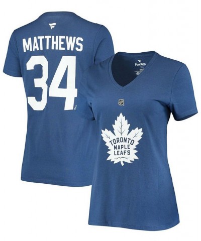 Women's Auston Matthews Blue Toronto Maple Leafs Team Authentic Stack Name Number V-Neck T-shirt Blue $21.83 Tops